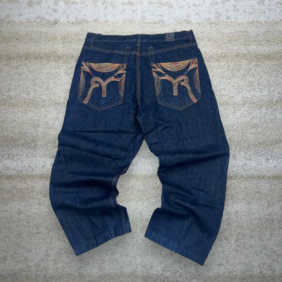Vintage Skater Wide Leg Jeans Refuse Dark Wash Baggy Denim Rap Style Art Y2K